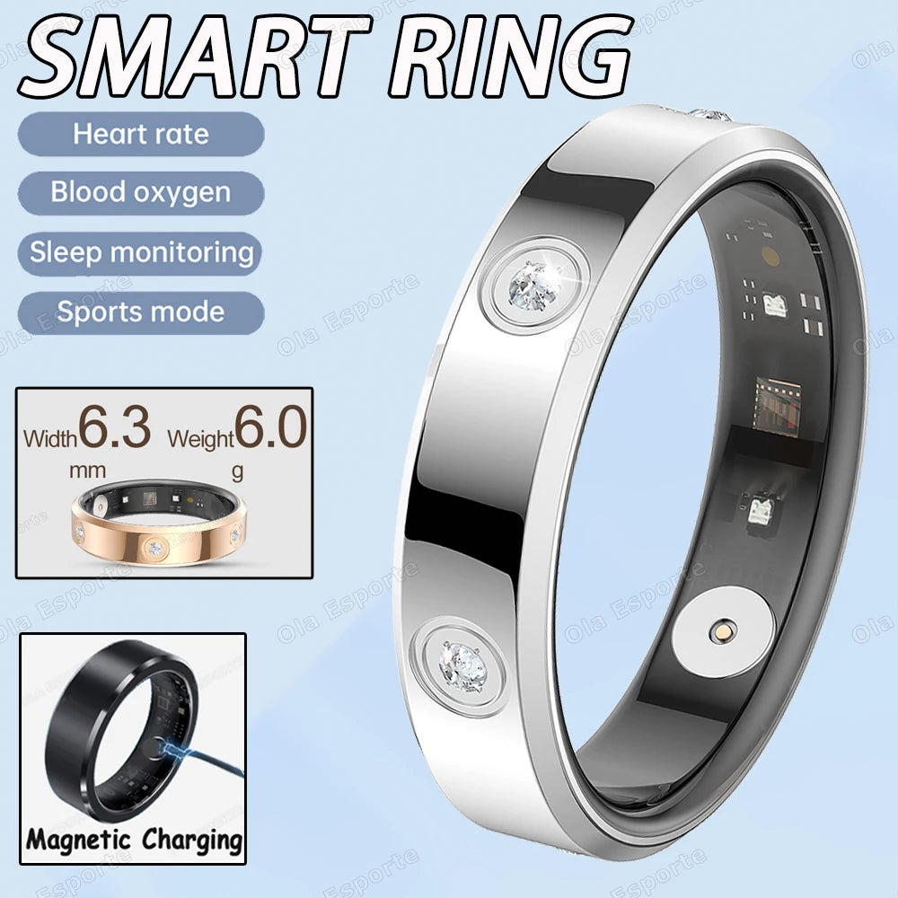 2025 Smart Ring Women Men Super narrow 6.3mm Heart Rate Health Stress measurement Monitor IP68 Waterproof Fashion Sports Rings