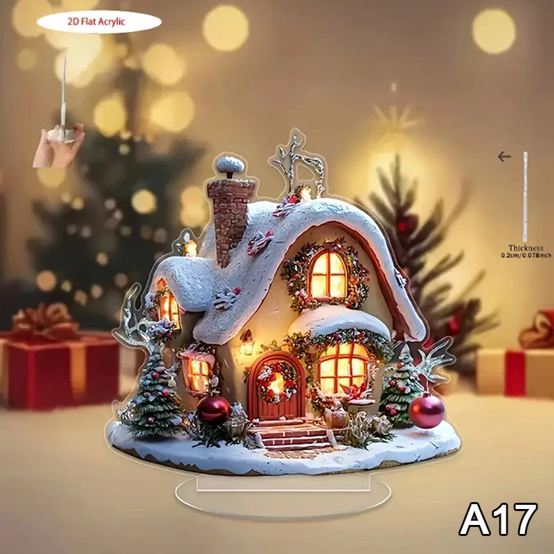 2D Flat Acrylic Christmas Desk Decor With Base Snowman House Rotating Carousel Reindeer Christmas Series Home Office Navidad