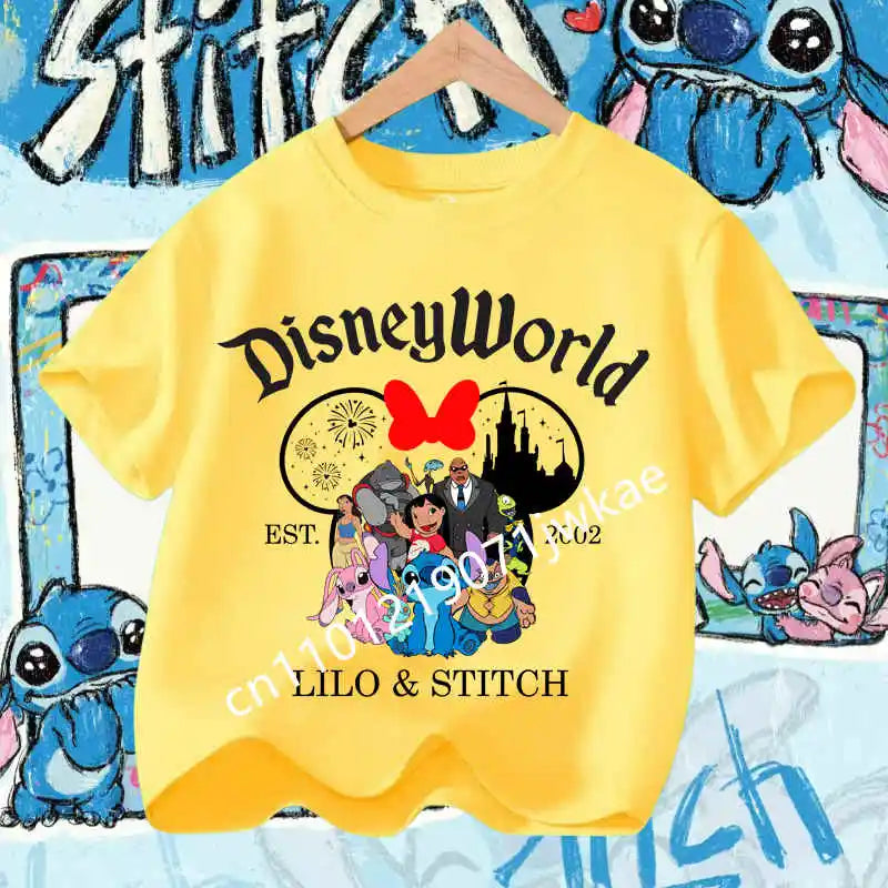 Kawaii Lilo & Stitch Tshirt for Kids Anime Summer Fashion Multiple Children's Cartoon Boy Girls T-shirts Unisex Short Sleeve