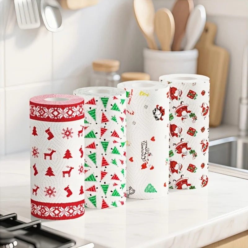 Christmas Kitchen Paper Towels Thick 3 Ply Disposable Cleaning Roll Strong Absorbent Wet And Dry Household Tissue Roll