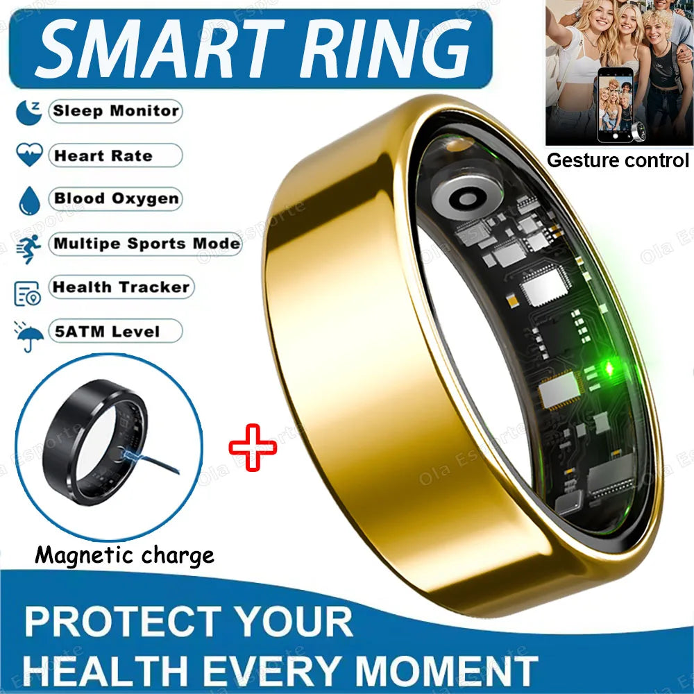 2025 New Smart Ring Heart Rate Blood Pressure Sleep Monitoring Motion Tracking IP68 Waterproof Men Women Smart Ring Holiday Gift