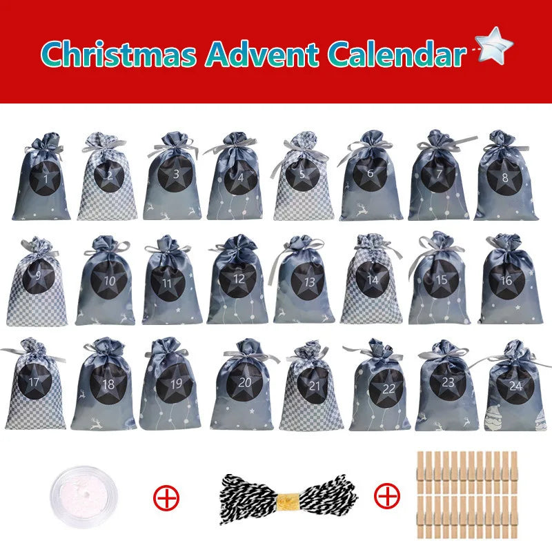 24pcs Christmas Decoration Advent Calendar Gift Bags Kerst Decoratie DIY Paper Stickers Wooden Ornament Xmas Navidad kid Gift