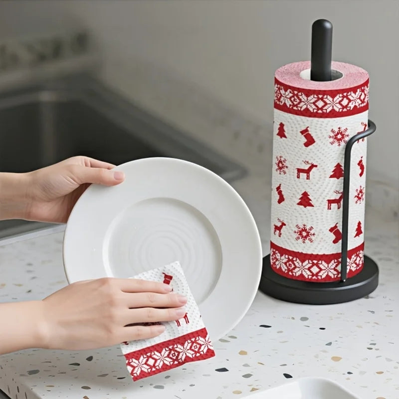 Christmas Kitchen Paper Towels Thick 3 Ply Disposable Cleaning Roll Strong Absorbent Wet And Dry Household Tissue Roll