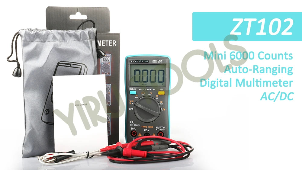 ZOTEK/ZOYI ZT102 Mini 6000 Counts Auto-Ranging Digital Multimeter AC/DC Voltage Current Tester with Temperature Measurement