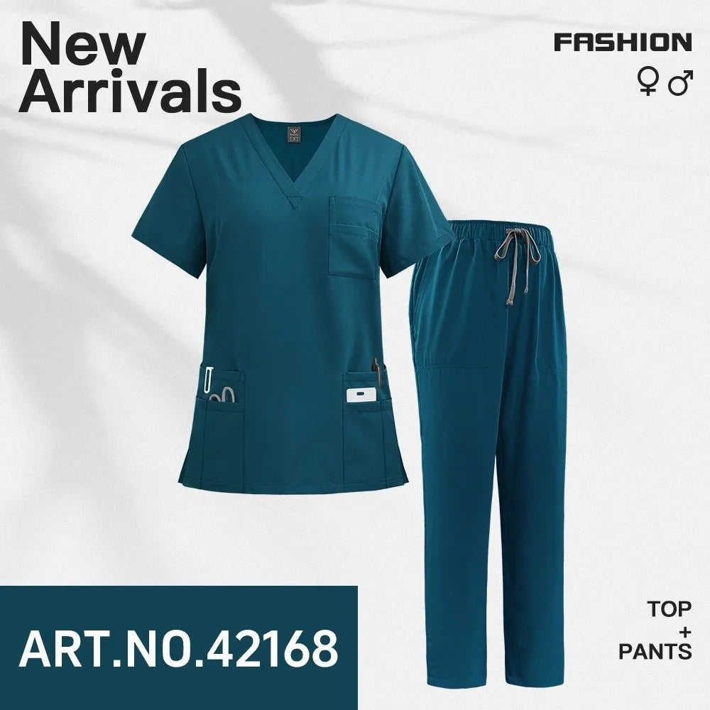 Soft Pink Clinical Uniform with Pockets Scrub Top & Pants Woman Pharmacy Workwear Work Clothes Healthcare Scrubs Sets Veterinary