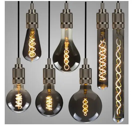 LED  E27 ST64 G80 G95 G125 4W Dimmable220V Smoky Gray Warm GSpiral Filament Bulb  Retro Vintage Decorative Lighting Edison Lamp