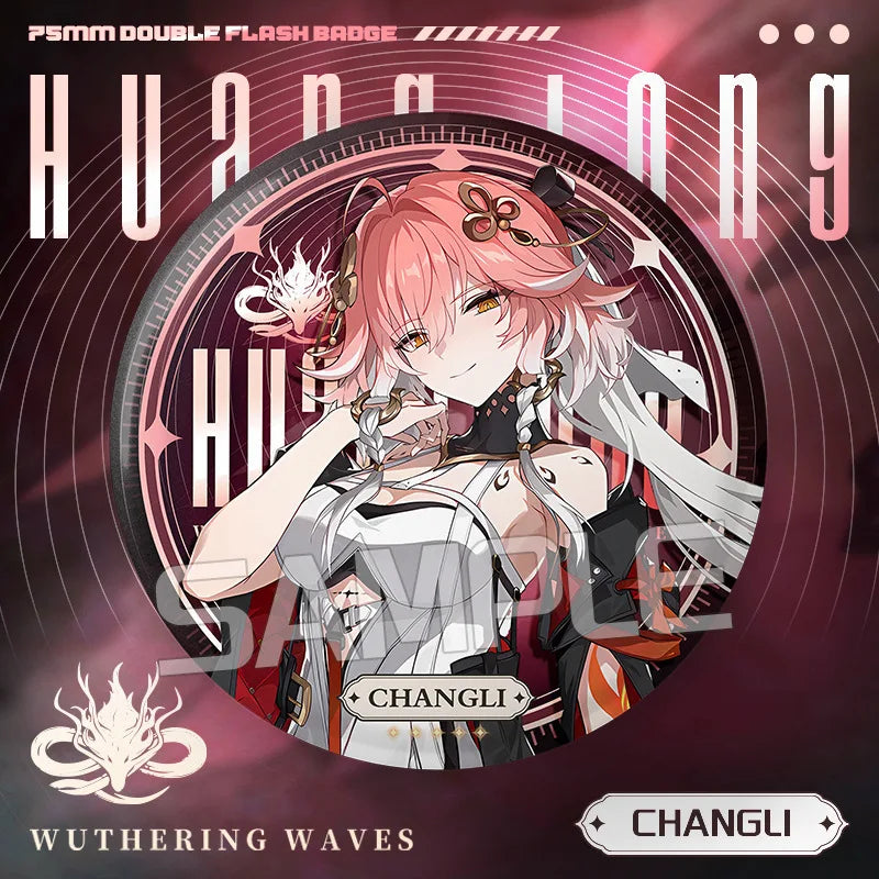 New Wuthering Waves 75MM Laser Brooch Chisa Mornye Lynae Lucilla Badge Pin Cartoon Anime Game Cosplay Jewelry Cute Gift