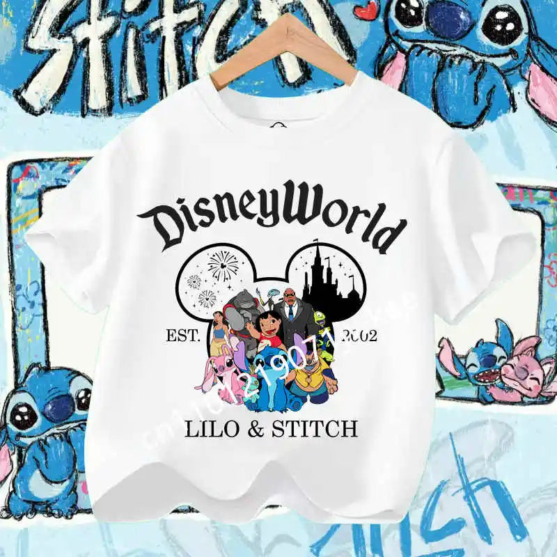 Kawaii Lilo & Stitch Tshirt for Kids Anime Summer Fashion Multiple Children's Cartoon Boy Girls T-shirts Unisex Short Sleeve