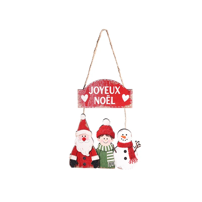 Natal Navidad Christmas Decor Happy New Year Christmas Hanging Pendant Wooden Crafts Santa Claus Wall Ornament