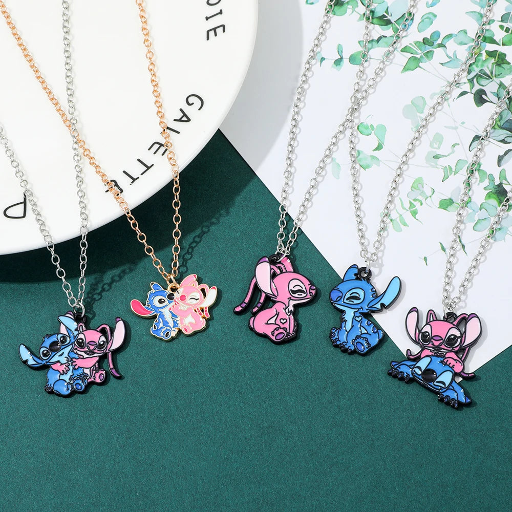 5-Piece Stitch Couple Necklace Set - Lilo & Stitch Matching Jewelry, Ohana Love Gifts for Couples