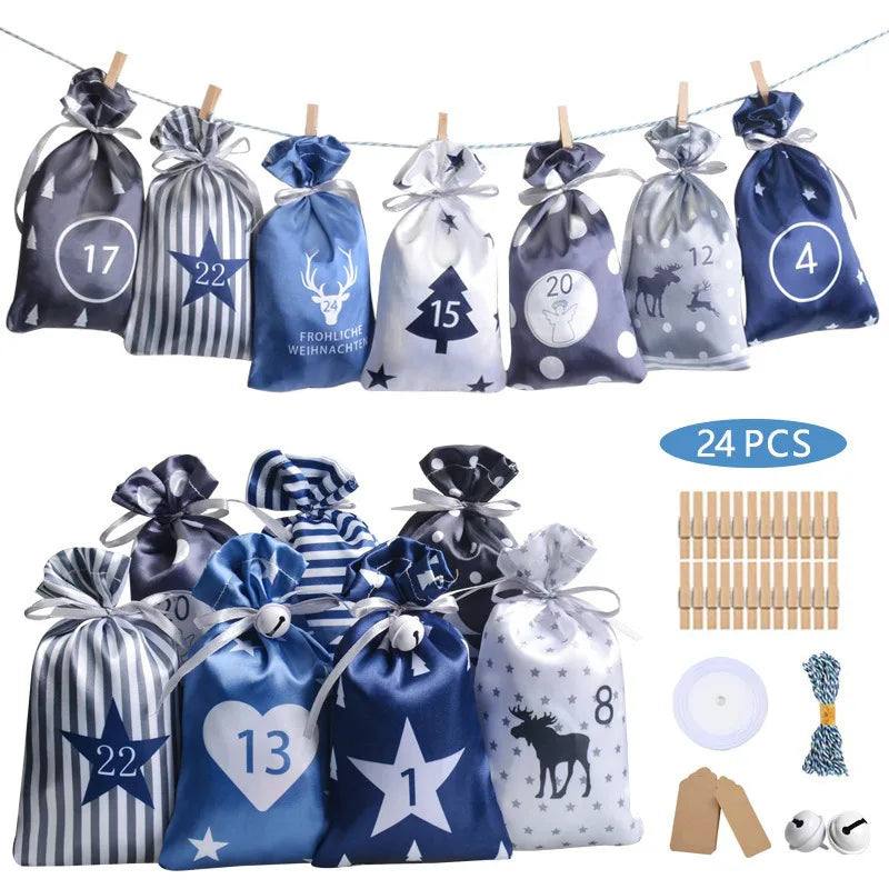 24pcs Christmas Decoration Advent Calendar Gift Bags Kerst Decoratie DIY Paper Stickers Wooden Ornament Xmas Navidad kid Gift