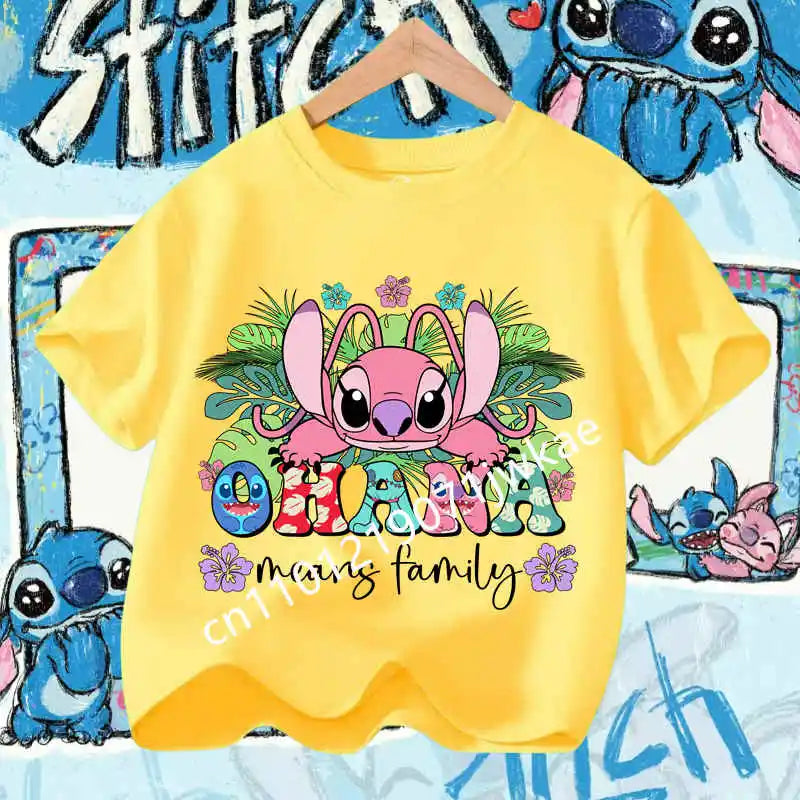 Kawaii Lilo & Stitch Tshirt for Kids Anime Summer Fashion Multiple Children's Cartoon Boy Girls T-shirts Unisex Short Sleeve