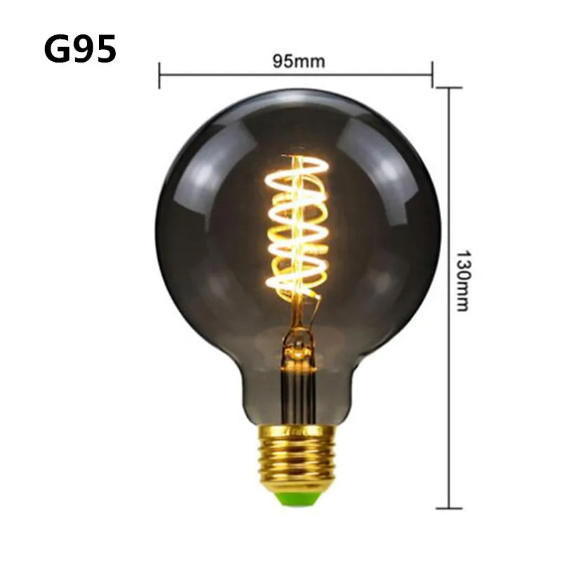 LED  E27 ST64 G80 G95 G125 4W Dimmable220V Smoky Gray Warm GSpiral Filament Bulb  Retro Vintage Decorative Lighting Edison Lamp