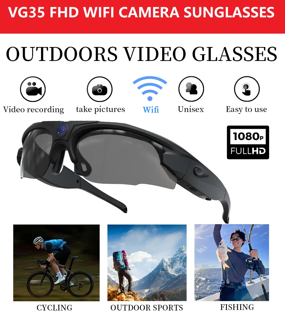 4K HD FPV Smart Glasses WIFI Camera 1080P Video Recording Mini Wireless Bodycam Vlogging POV Action Sports Motorcycle Cycling