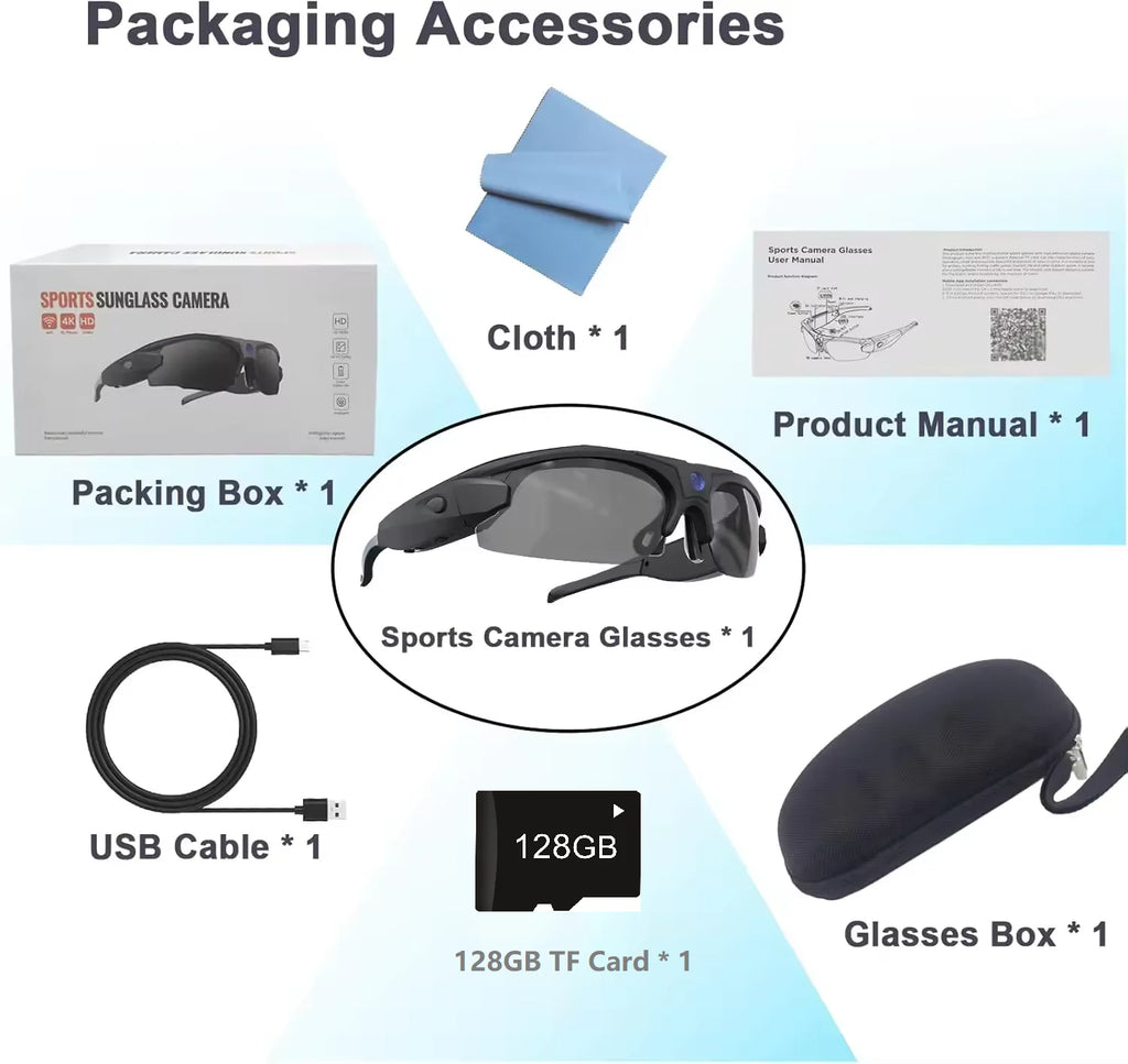 4K HD FPV Smart Glasses WIFI Camera 1080P Video Recording Mini Wireless Bodycam Vlogging POV Action Sports Motorcycle Cycling