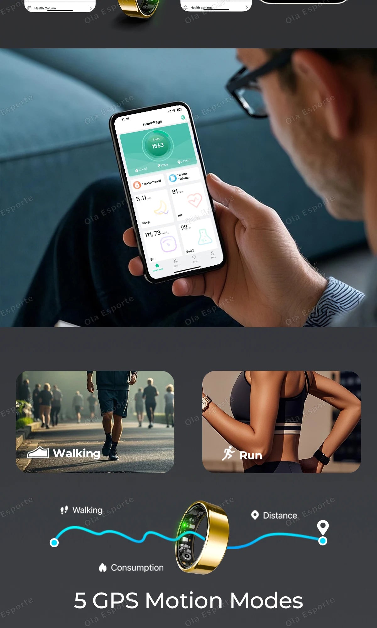 2025 New Smart Ring Heart Rate Blood Pressure Sleep Monitoring Motion Tracking IP68 Waterproof Men Women Smart Ring Holiday Gift