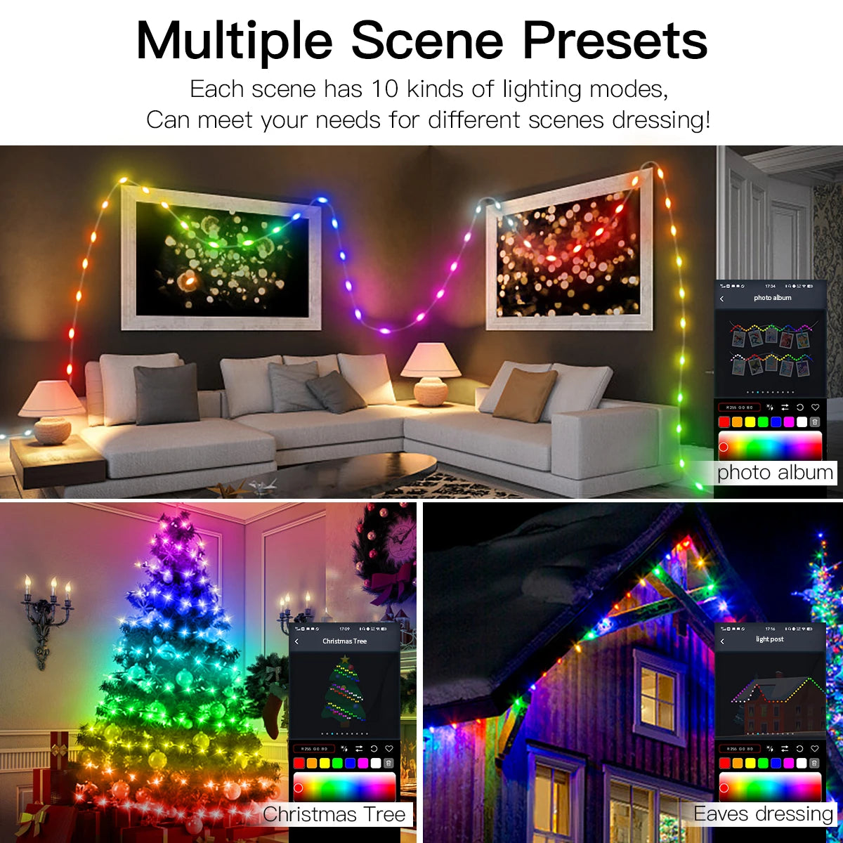 USB 5V LED Sting Light Multicolor With Bluetooth Music APP RGBIC Addressable Fairy Lights Birthday Party Garland Christmas Decor