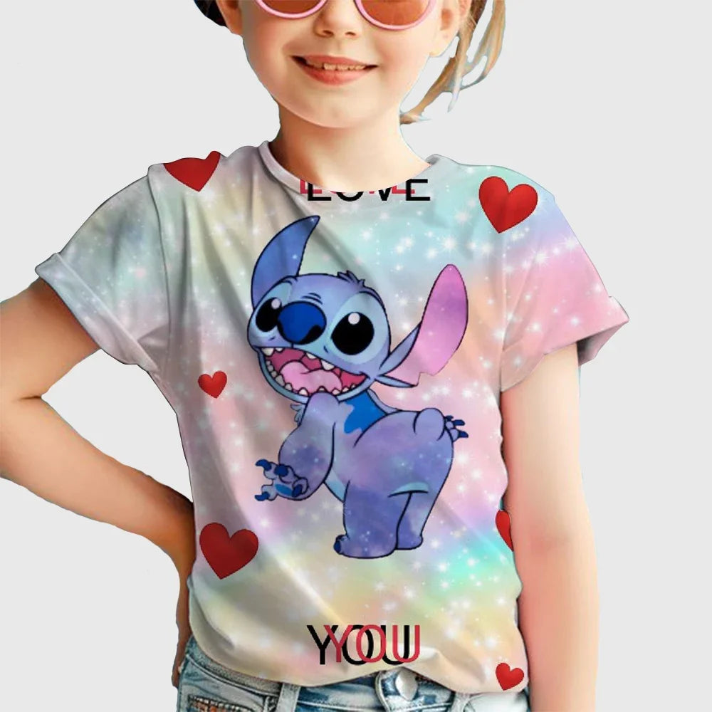 Kawaii Lilo Stitch Cartoon T Shirt Children Kids Stitch Cute Manga T-shirt Y2k Graphic Tshirt Top Tees Stich Boys Clothes Girls