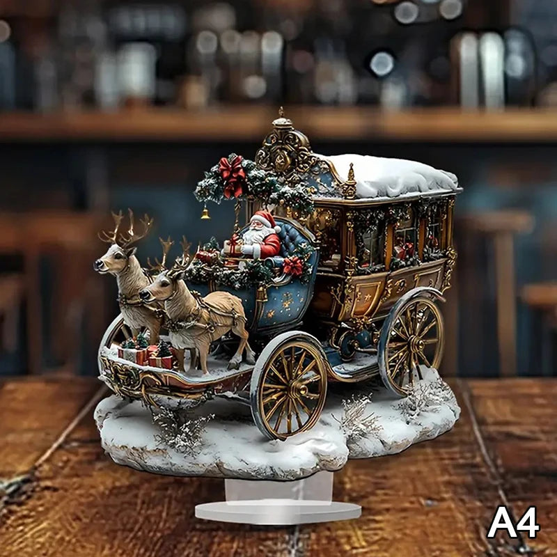 2D Flat Acrylic Christmas Desk Decor With Base Snowman House Rotating Carousel Reindeer Christmas Series Home Office Navidad