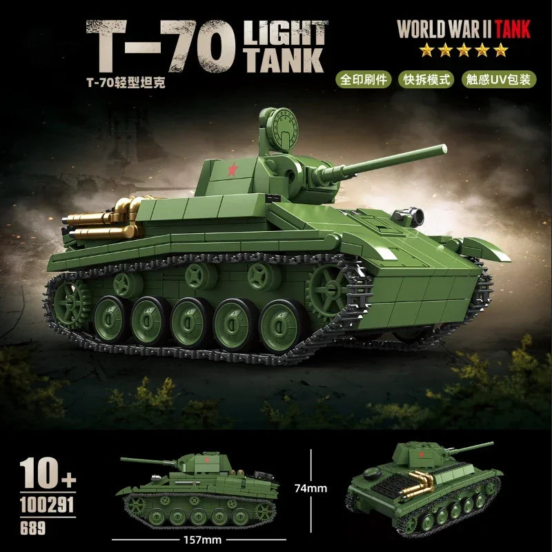 Ww2 German Light Tank PZ.KPFW.38(T)A Military Series WW2 Tank Building Blocks  Bricks Model Set Toys for Kids Gifts