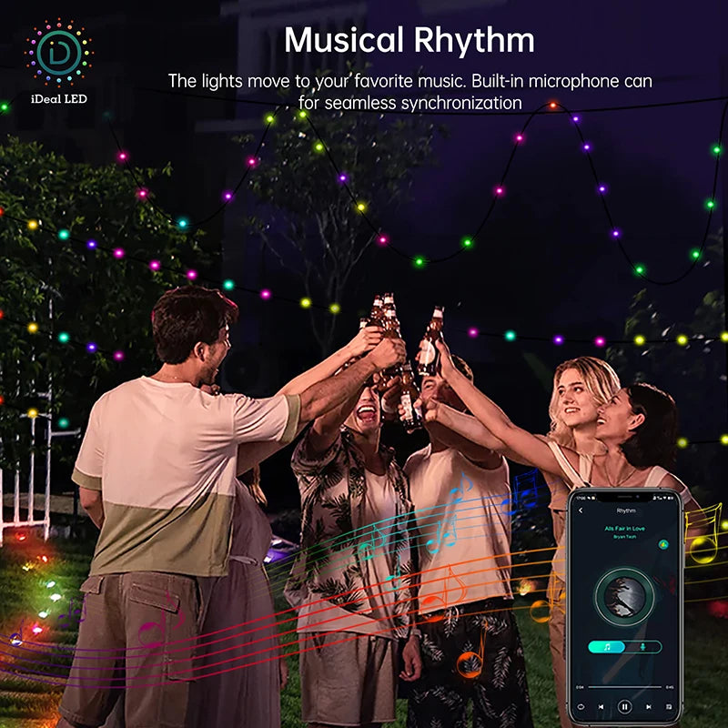 20M RGBIC LED String Bluetooth USB Music Dream Color Light 5V Christmas Birthday Party Garland Decor Fairy Lights Home