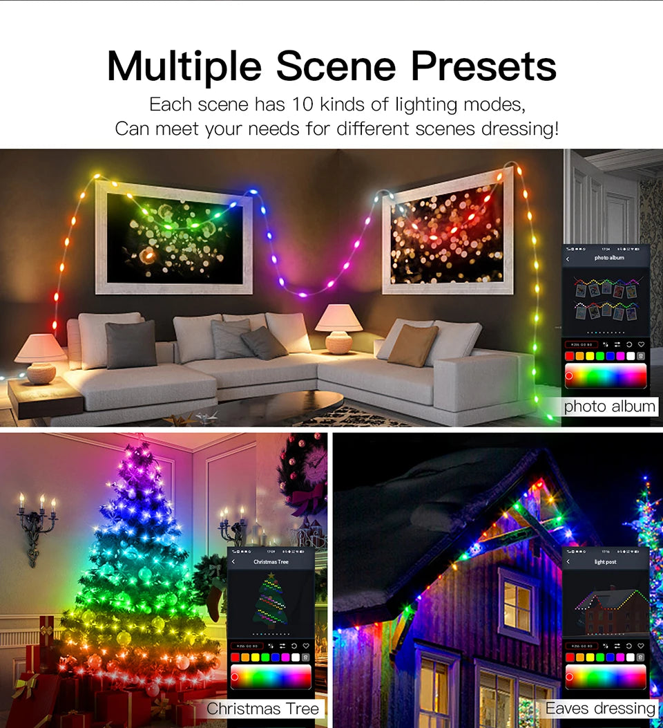 USB 5V LED Sting Light Multicolor With Bluetooth Music APP RGBIC Addressable Fairy Lights Birthday Party Garland Christmas Decor