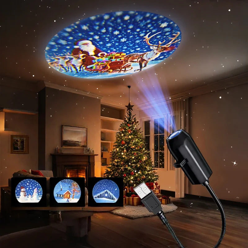 LED USB Projector Light 3/4pcs Wzory projekcji - Regulowana lampka nocna USB do dekoracji świątecznych
