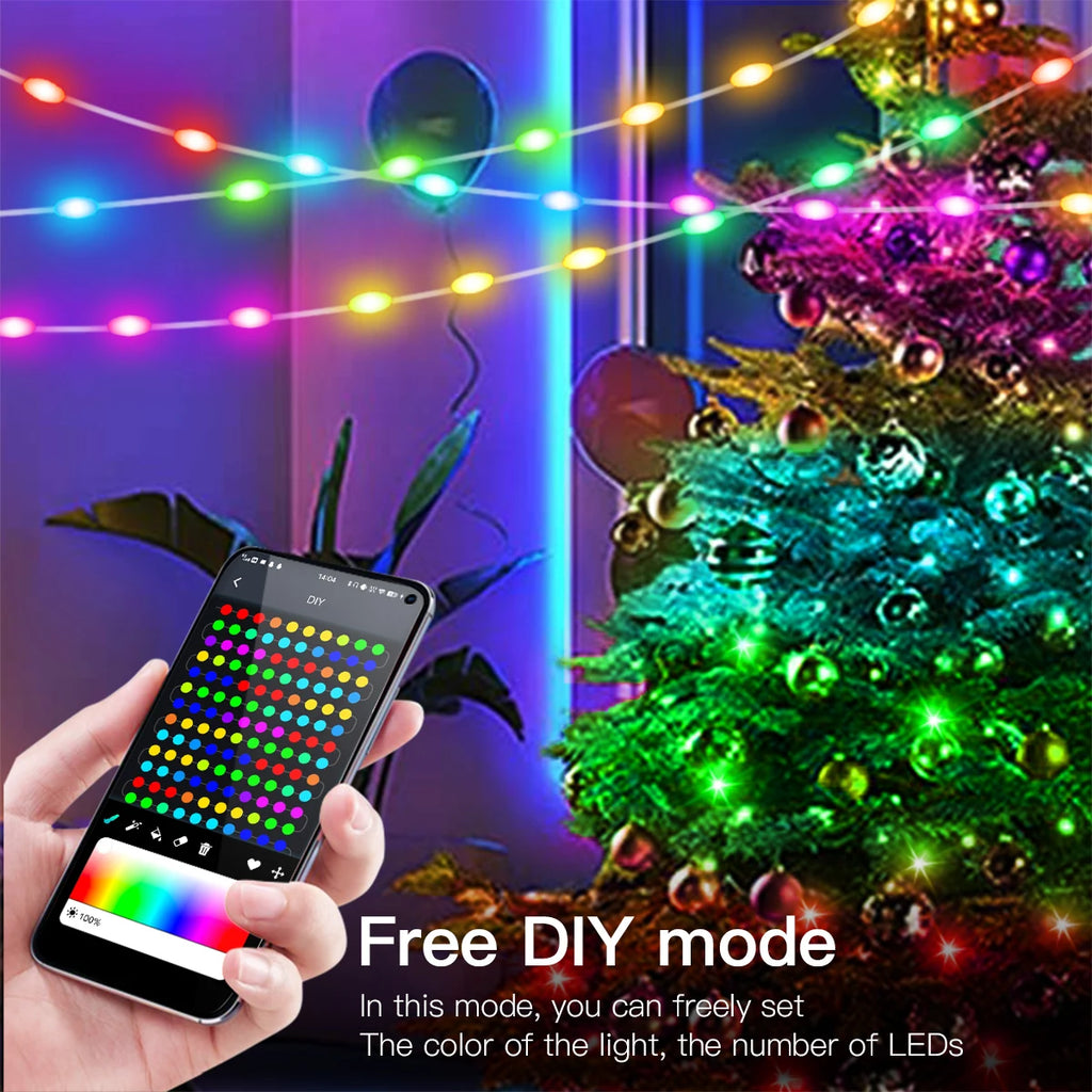 USB 5V LED Sting Light Multicolor With Bluetooth Music APP RGBIC Addressable Fairy Lights Birthday Party Garland Christmas Decor