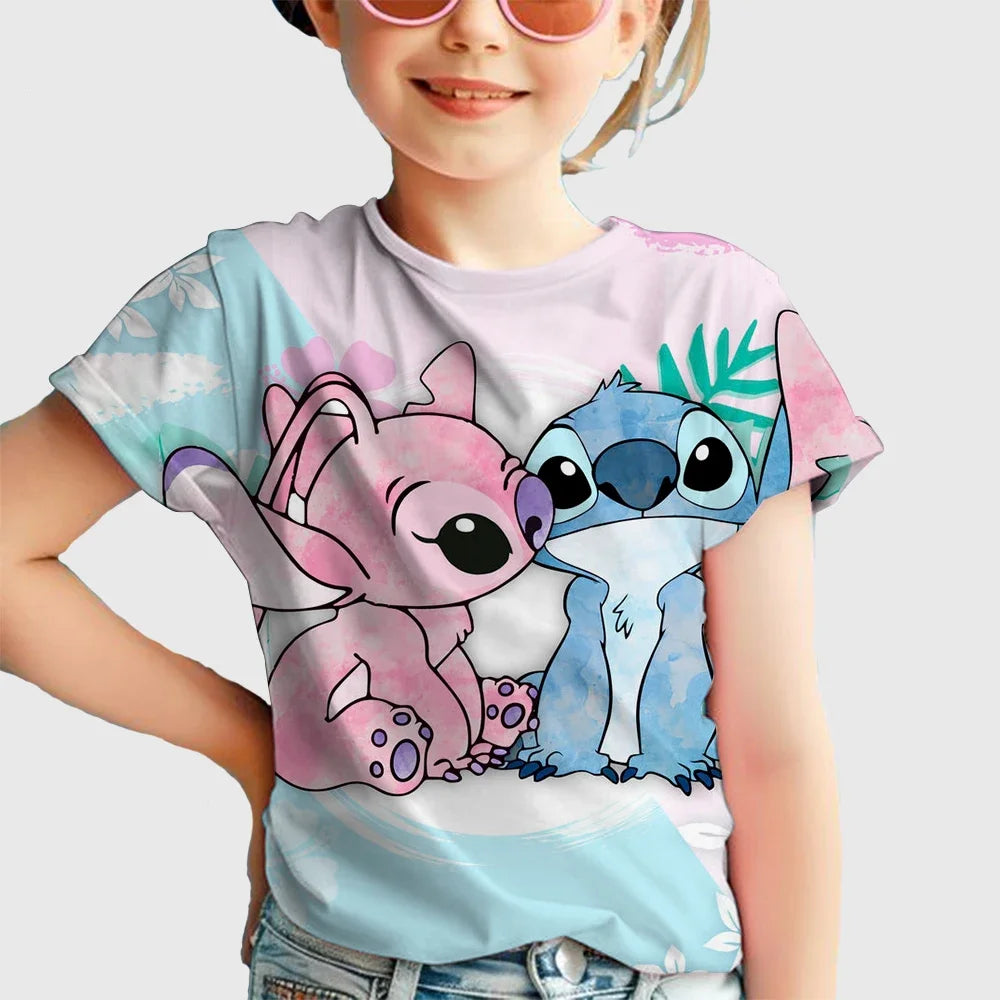 Kawaii Lilo Stitch Cartoon T Shirt Children Kids Stitch Cute Manga T-shirt Y2k Graphic Tshirt Top Tees Stich Boys Clothes Girls