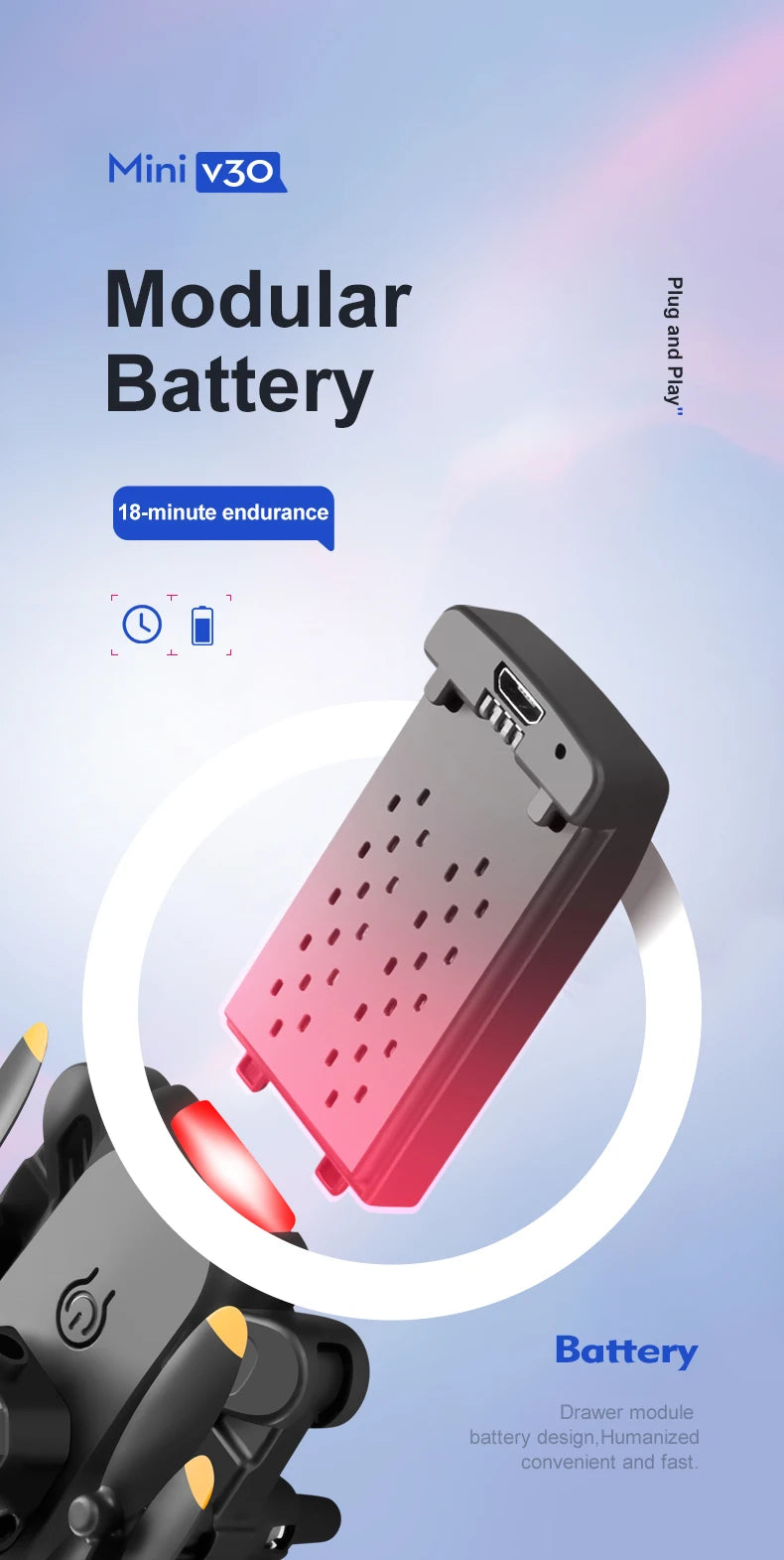 Mini V30 WiFi FPV Drone With 4K HD Dual Camera Obstacle Avoidance Drones Foldable RC Quadcopter Gift for Adults Kid Black Grey