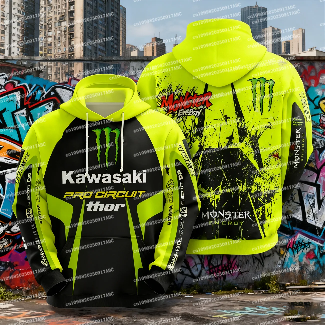 （Kawasaki ）Men Hoodie Kawasaki Hoodie Sportswear High Quality Men's Skeleton  Hoodie Street Motorcycle Uniform Adult Hoodie