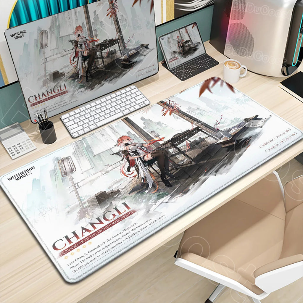 Wuthering Waves Character Illustration Mouse Pad Changli Carlotta Augusta Luno Mousepad Gaming Large Computer Non-slip Desk Mats