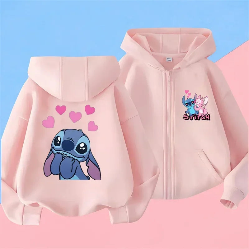 Kawaii Lilo Stitch Zipper Hoodie Kid Clothes Girls Clothing Fashion Baby Boys Clothes Autumn Warm Stitch Sweatshirt Children Top