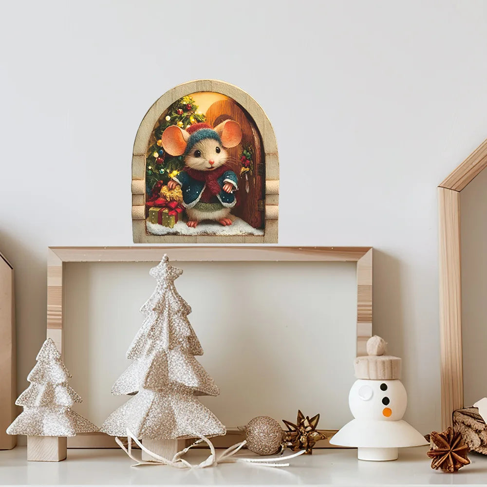 Cute Christmas Small Mouse Wall Stickers Xmas Decoration For Home Noel Navidad Merry Christmas Decor 2025 Happy New Year 2026