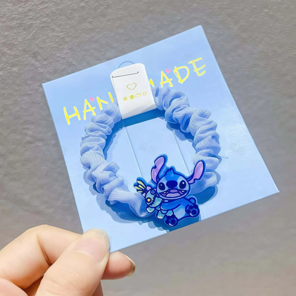 Kawaii Stitch Hair Scrunchies Set, Cute Blue Elastic Hair Bands for Daily Hairstyle & Decor