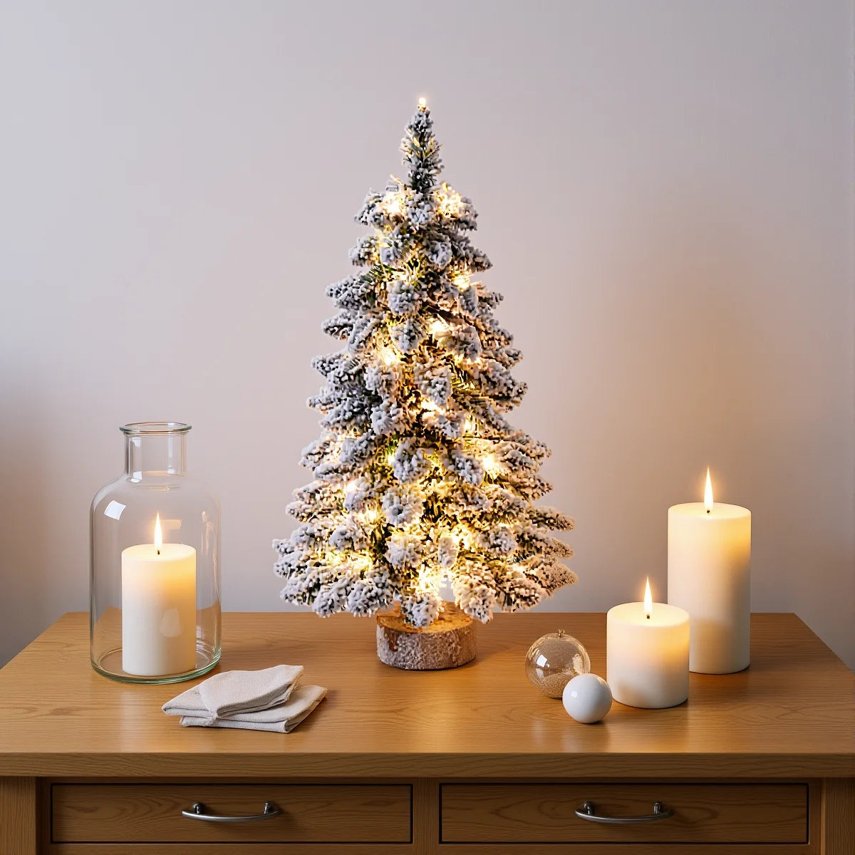 45/60cm Christmas Tree Nordic Snowflake Tree Ornament Exquisite Flocking Luminous Tree Navidad New Year Party Decoration Props