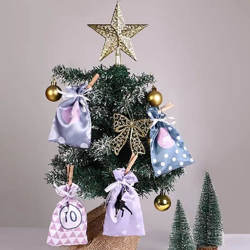 24pcs Christmas Decoration Advent Calendar Gift Bags Kerst Decoratie DIY Paper Stickers Wooden Ornament Xmas Navidad kid Gift
