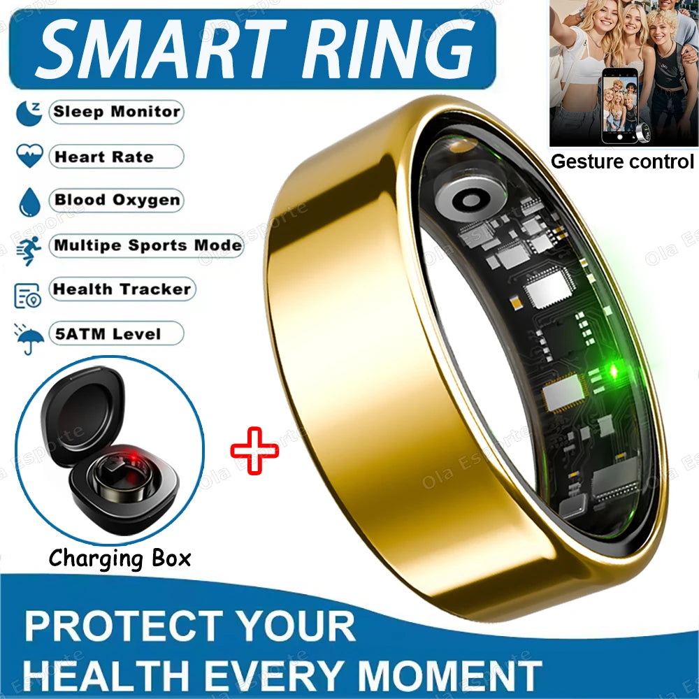 2025 New Smart Ring Heart Rate Blood Pressure Sleep Monitoring Motion Tracking IP68 Waterproof Men Women Smart Ring Holiday Gift