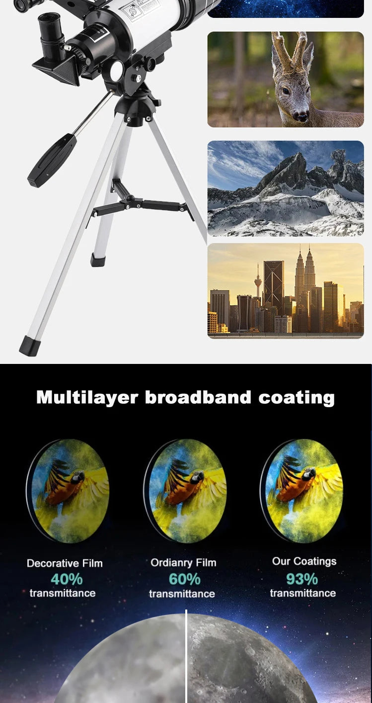 Professional Astronomical Telescope F30070 Monocular 150 Times Zoom HD Night Vision  View Moon Star  AZM70300 Stargazing