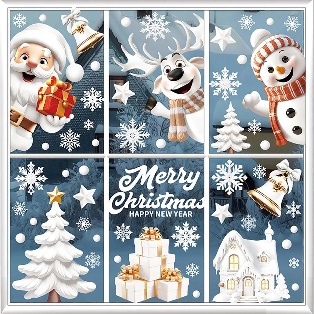9pcs/set Christmas Window Stickers Xmas Snowflake Snowman Decal New Year Navidad 2025 Gifts Merry Christmas Decoration Home