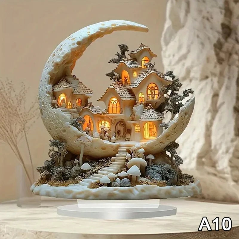 2D Flat Acrylic Christmas Desk Decor With Base Snowman House Rotating Carousel Reindeer Christmas Series Home Office Navidad