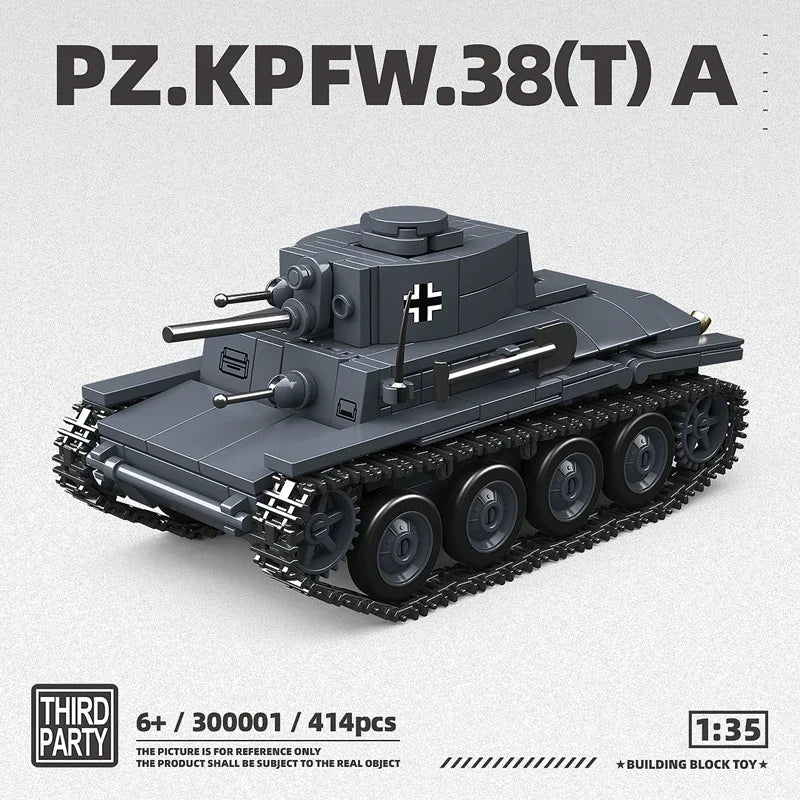 Ww2 German Light Tank PZ.KPFW.38(T)A Military Series WW2 Tank Building Blocks  Bricks Model Set Toys for Kids Gifts