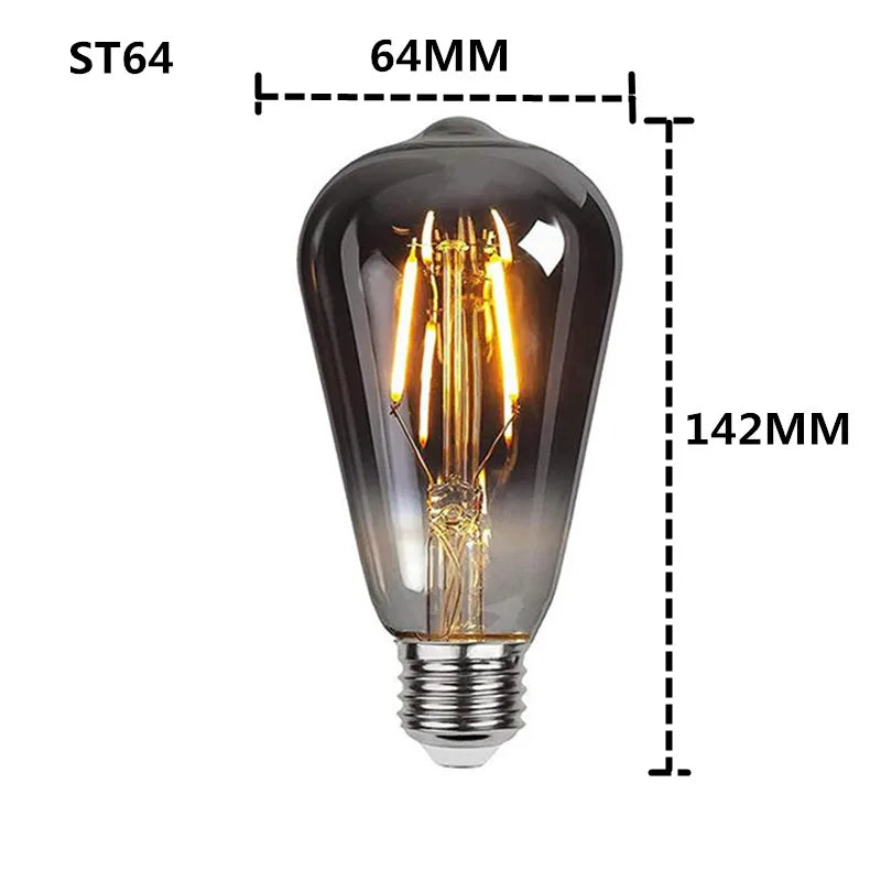 LED  E27 ST64 G80 G95 G125 4W Dimmable220V Smoky Gray Warm GSpiral Filament Bulb  Retro Vintage Decorative Lighting Edison Lamp