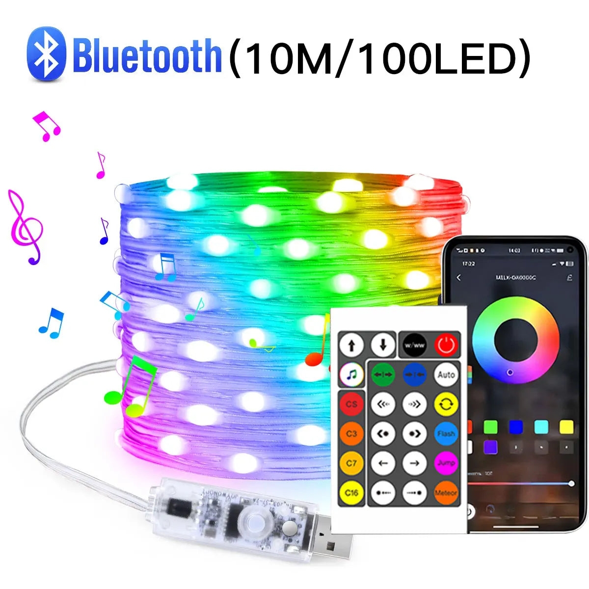 20M Dream Color USB 5V LED Sting Light Bluetooth Music APP RGBIC Addressable Fairy Lights Birthday Party Garland Christmas Decor