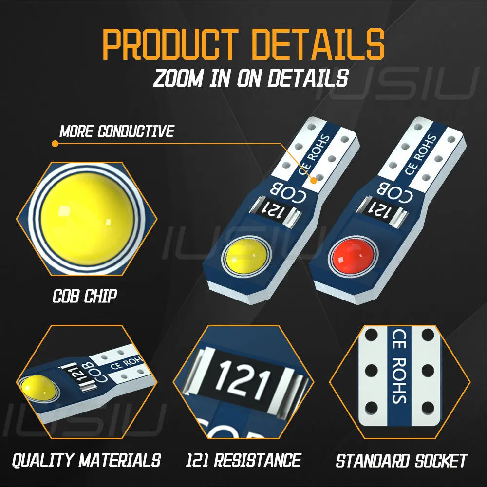 IUSIU 8PCS W3W T5 Led Car Light 73 74 17 27 COB Instrument Dash Dashboard Indicator Neo Wedge Meter Signal Bulb Lamp Auto 12V