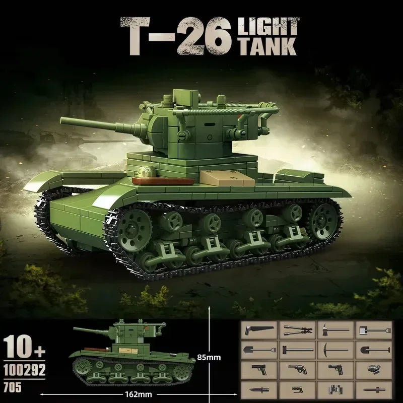 Ww2 German Light Tank PZ.KPFW.38(T)A Military Series WW2 Tank Building Blocks  Bricks Model Set Toys for Kids Gifts