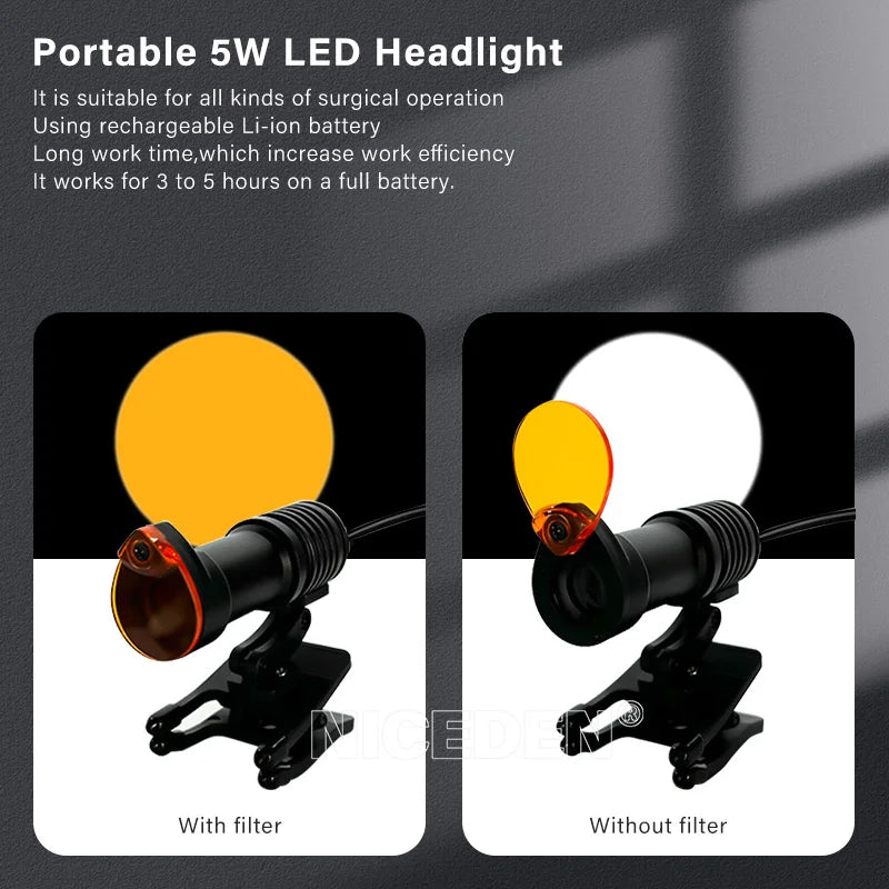 Lupas 5x Lupa Binocular Dental 5w LED Medicina De Laboratorio Lente De Aumento Binocular Luz Equipo Quirúrgico Dental