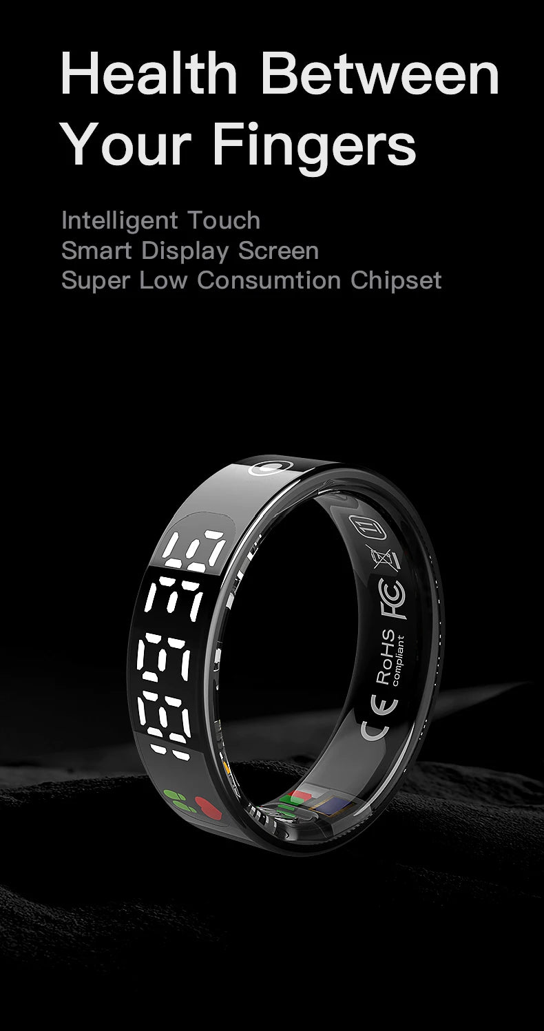 2025 QINO R09 Smart Ring with Display Screen and Touch, Wireless Charging, Health Manager, 5 ATM Waterproof For Men Women