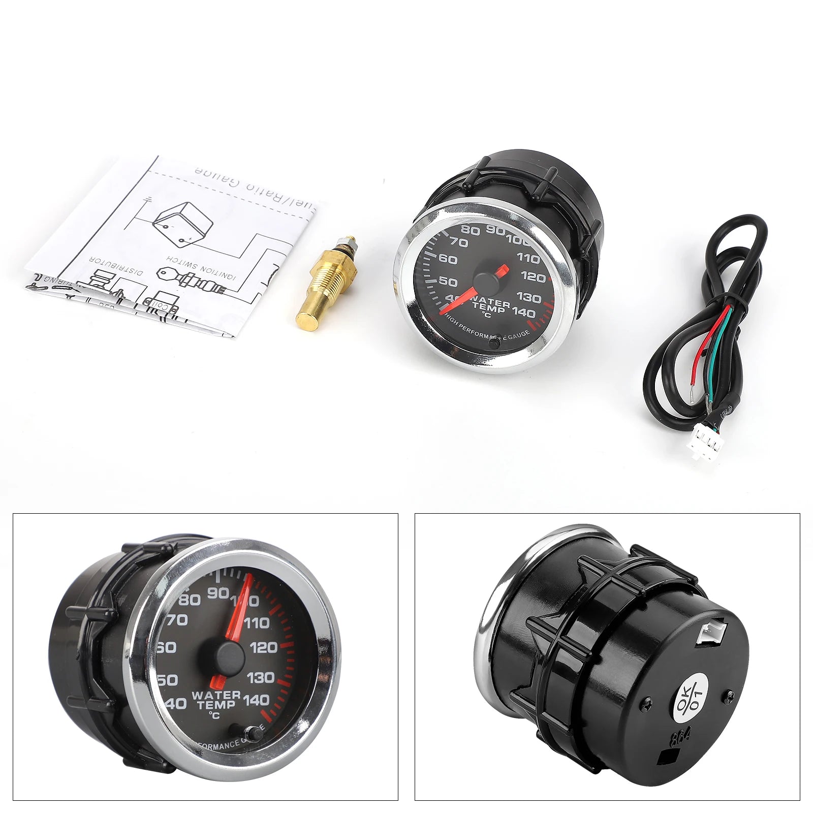 2'' 52mm 40-140 Degrees celsius 12V Water Temp Gauge Celsius 7 Colors Pointer Water temperature meter With Stepper Motor
