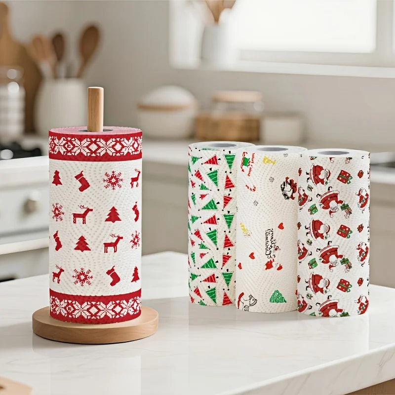 Christmas Kitchen Paper Towels Thick 3 Ply Disposable Cleaning Roll Strong Absorbent Wet And Dry Household Tissue Roll